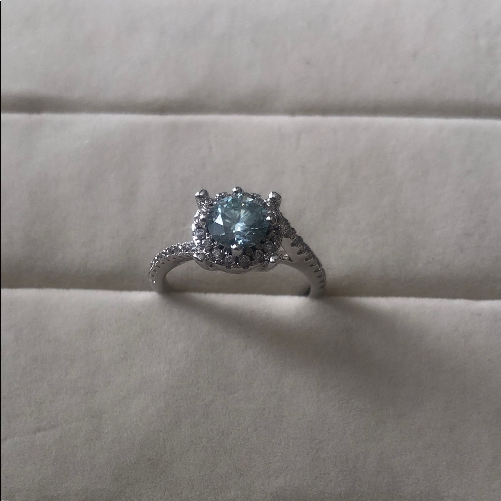 Silver Blue Moissanite Ring